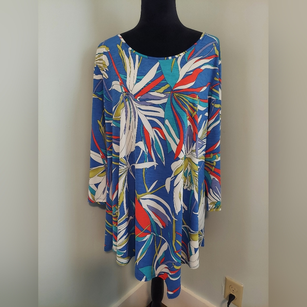 Clara Sun Woo Tunic Top Womens 1X Asymmetrical Hem 3/4 Sleeve Lagenlook